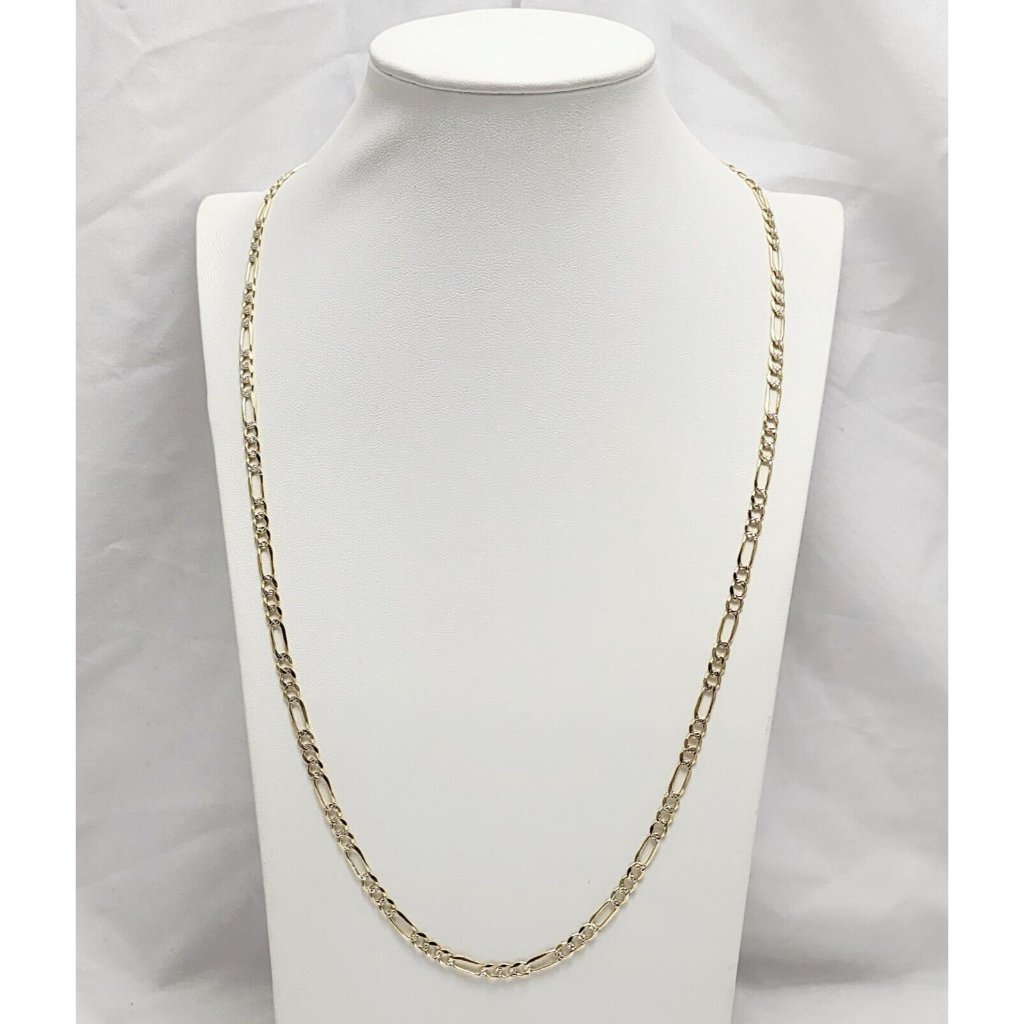 14k Two Tone Multi Color Gold Diamond Cut Figaro Link Chain Necklace 2450 L
